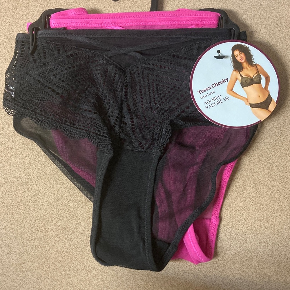 2 pk Black and Pink Lace Cheeky Panties